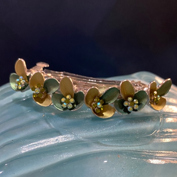 Accessories - Floral Gold and Green Barrette 4 inches in length